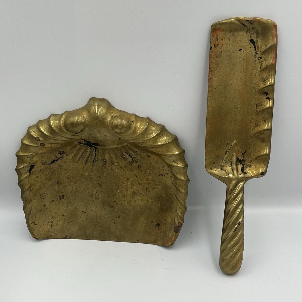 Brass Silent Butler Set Vintage Scooper Pan And Scraper‎ Patina Old Unique
